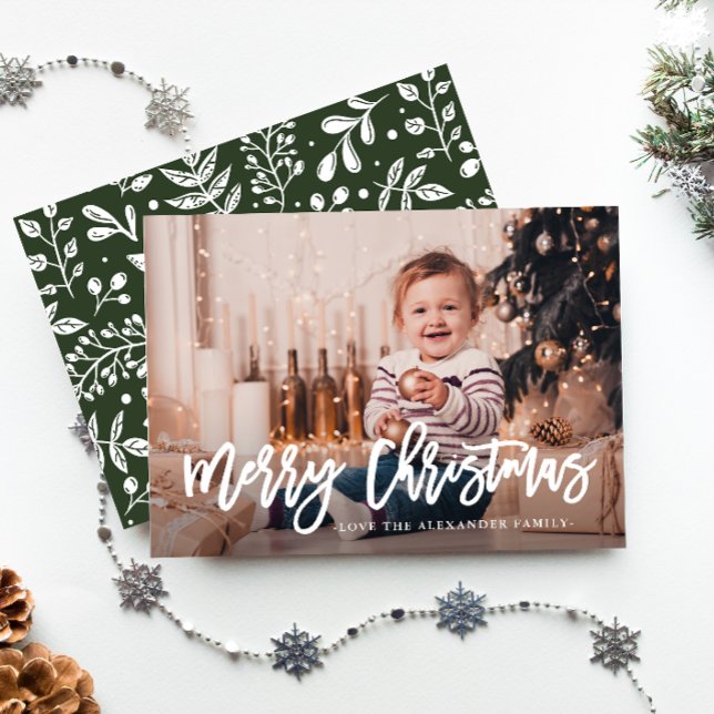 Rustic Leaves Merry Christmas Photo Christmas Card (Creator Uploaded)