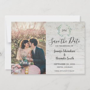 Rustic leaves on barn wood photo Save the Date Magnetic Invitation