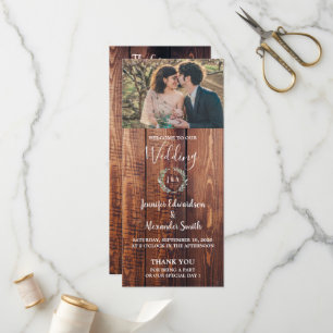 Rustic leaves on barn wood photo wedding program