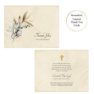 Rustic Leaves Orthodox Christian Funeral  Thank You Card