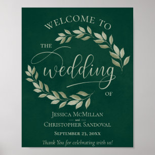 Rustic Leaves Sage & Emerald Wedding Welcome Sign