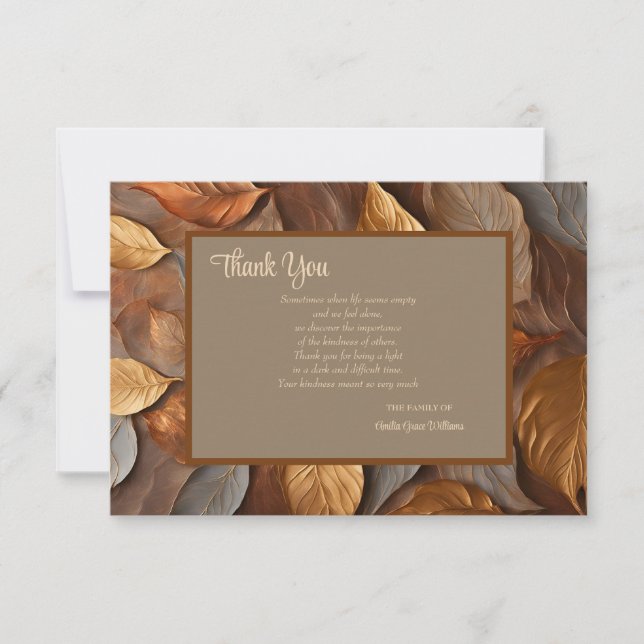 Rustic Leaves Sympathy Thank You Card (Front)