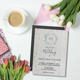 Rustic leaves wood monogram magnetic wedding