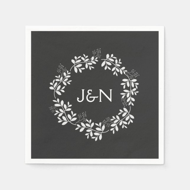 Rustic Leaves Wreath Modern Personalised Wedding Napkin (Front)