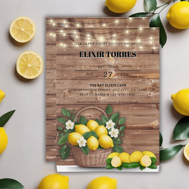 Rustic Lemon Basket Modern Cute Baby Shower Invitation (Creator Uploaded)