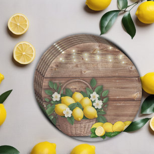 Rustic Lemon Basket Modern Cute Baby Shower Paper Plate