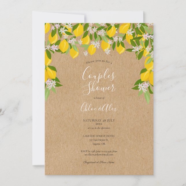 Rustic Lemon Blossom Greenery Couples Shower Invitation (Front)