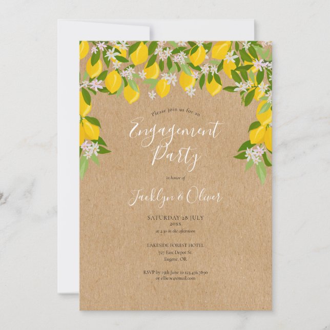 Rustic Lemon Blossom Greenery Engagement Party Invitation (Front)