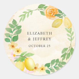 Rustic Lemon Citrus Boho Summer Wedding Classic Round Sticker