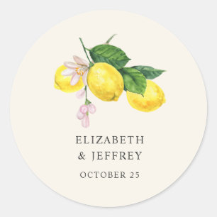 Rustic Lemon Citrus Boho Summer Wedding Classic Round Sticker