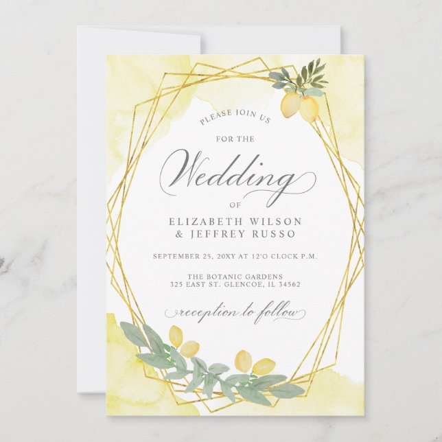Rustic Lemon Citrus Boho Summer Wedding Invitation (Front)