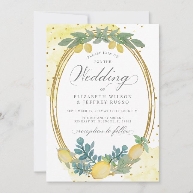 Rustic Lemon Citrus Boho Summer Wedding Invitation (Front)