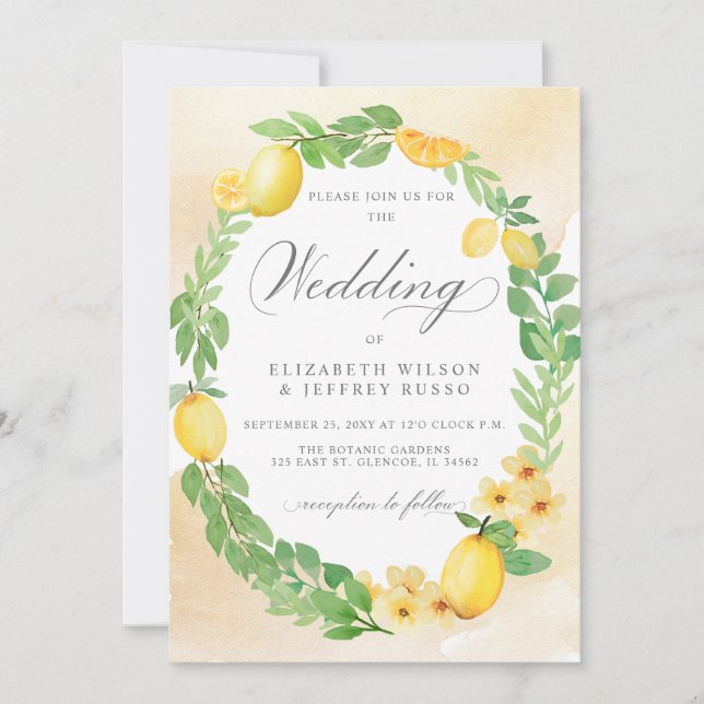 Rustic Lemon Citrus Boho Summer Wedding Invitation (Front)