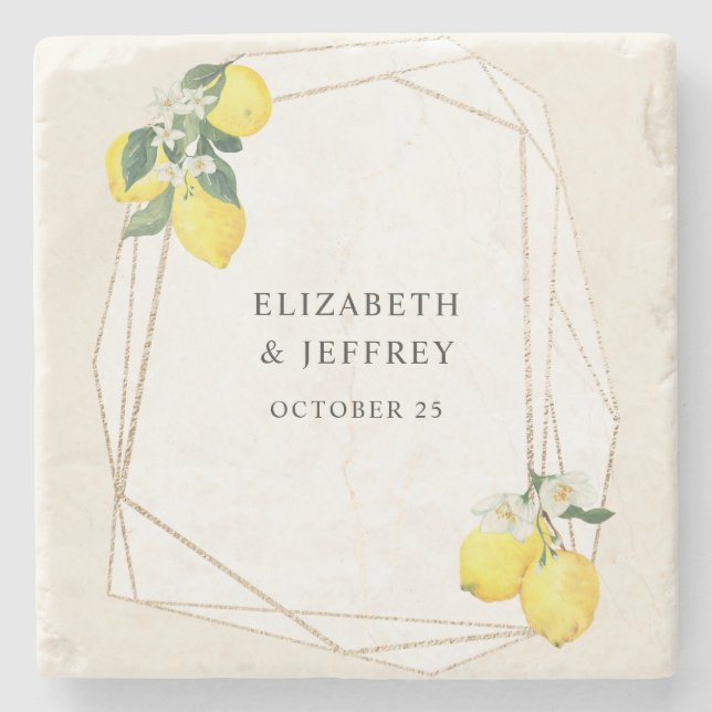 Rustic Lemon Citrus Boho Summer Wedding Stone Coaster (Front)