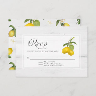 Rustic Lemon Citrus Floral Yellow White Wood RSVP Card