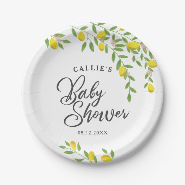 Rustic Lemon Gender Neutral Baby Shower Paper Plate (Front)