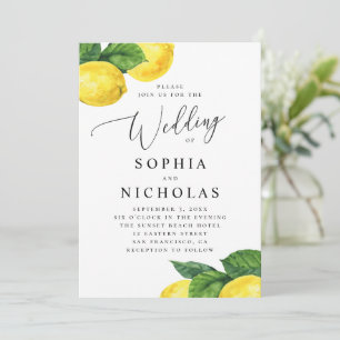 Rustic Lemon Grove Wedding   Watercolor Citrus Invitation