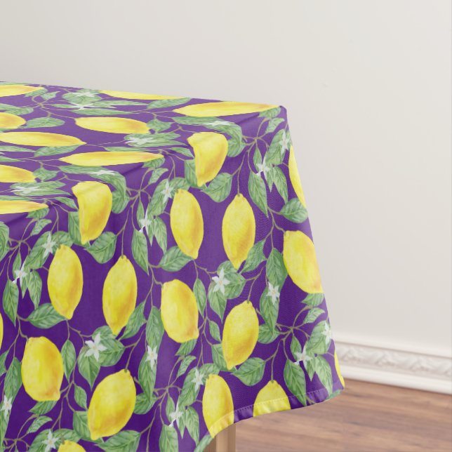 Rustic Lemon Pattern purple Kitchen Tablecloth (In Situ)