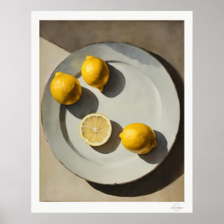 Rustic Lemon Still Life Oil Painting Art Print