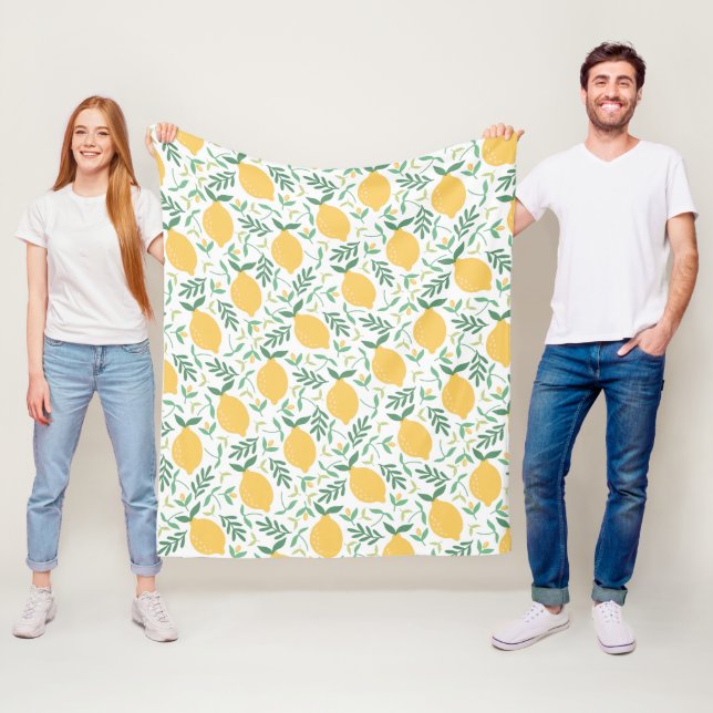 Rustic Lemon Yellow Summer Tropical Leaves Pattern Fleece Blanket (In Situ)