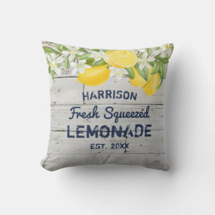 Rustic Lemonade Family Name Throw Pillow