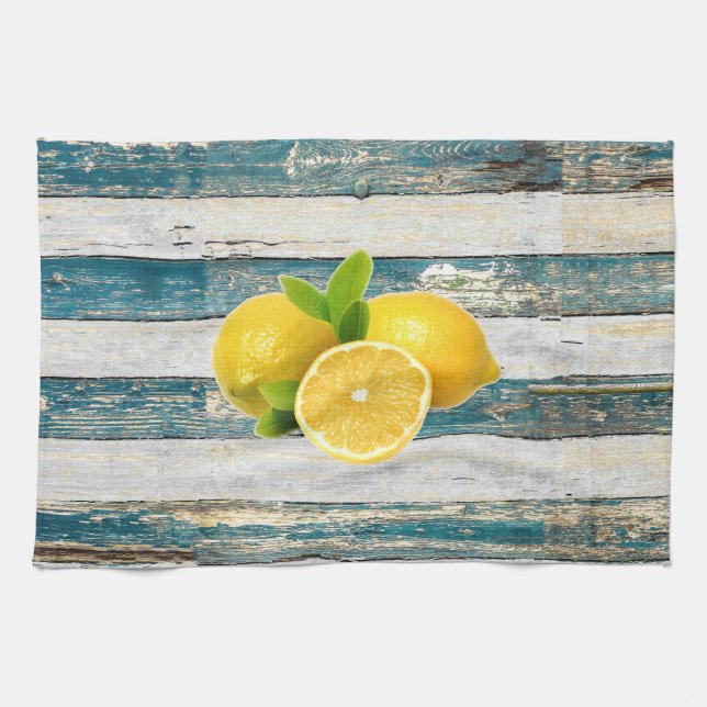 Rustic Lemons (Blue) Tea Towel (Horizontal)