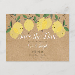 Rustic Lemons Boho Elegant Save the Date Postcard