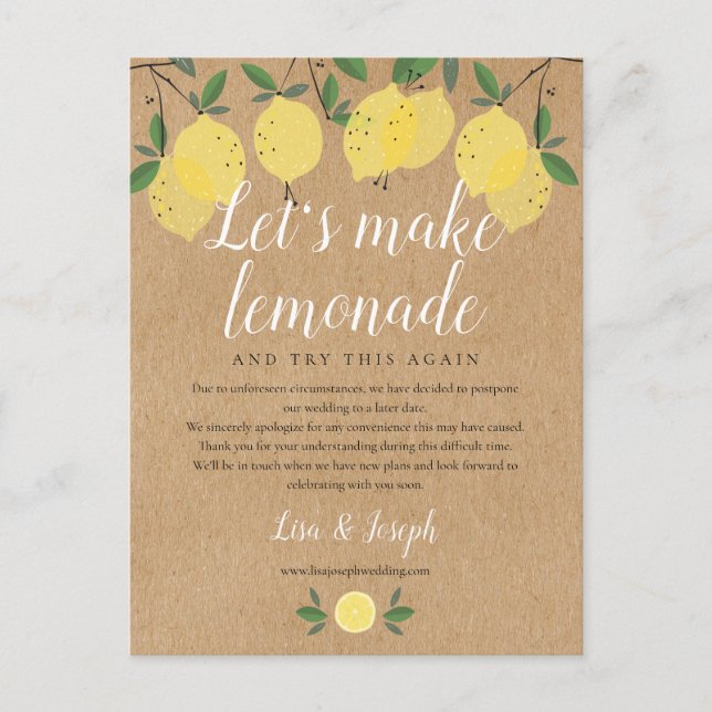 Rustic Lemons Change the Date Postponed Photo Postcard (Front)