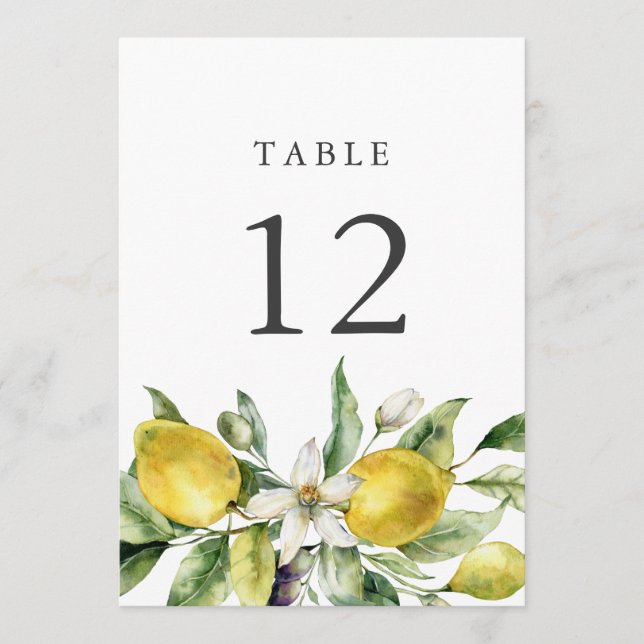Rustic Lemons Citrus 5x7 Table Number Cards (Front)