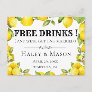 Rustic Lemons FREE DRINKS Save the Date Announcement Postcard