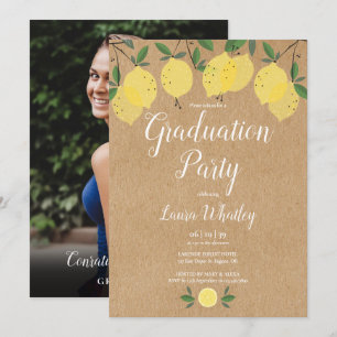 Rustic Lemons Greenery Photo Graduation Party Invitation