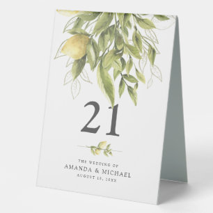 Rustic Lemons Greenery Wedding Table Tent Sign
