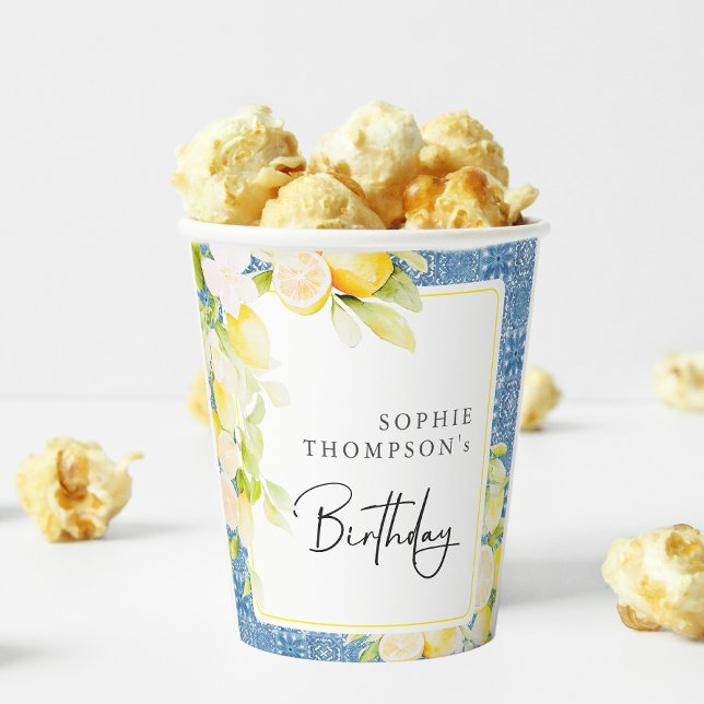 Rustic lemons Mediterranean birthday Paper Cups (Creator Uploaded)