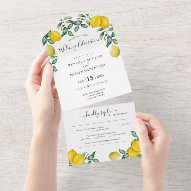 Rustic Lemons Wedding invitation all in one (Tearaway)