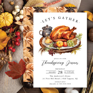Rustic Let's Gather Thanksgiving Dinner Invitation