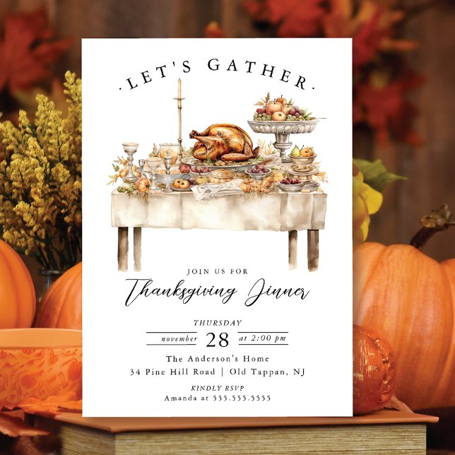 Rustic Let's Gather Thanksgiving Dinner Invitation (Creator Uploaded)