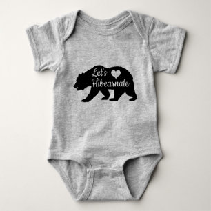 Rustic Let's Hibearnate Black Bear Silhouette Baby Bodysuit