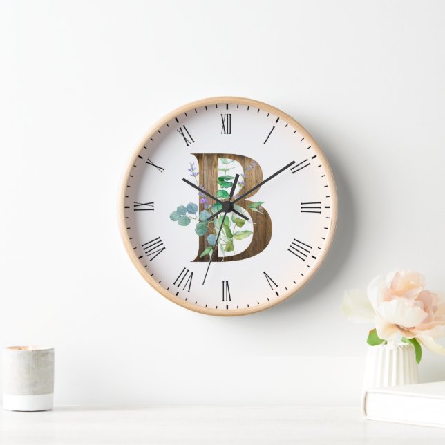 Rustic Letter B Wood Frame Clock (Home)