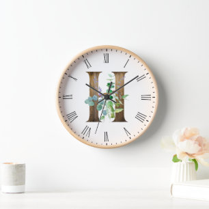 Rustic Letter H Wood Frame Clock