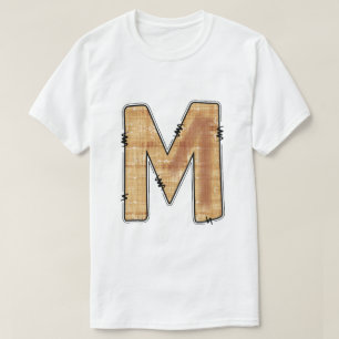 Rustic Letter M Burlap Texture Monogram White T-Shirt