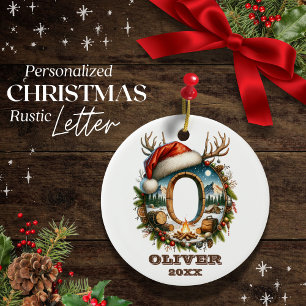 Rustic Letter O with Cosy Winter Camping Scene Ceramic Ornament