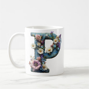 Rustic Letter P Wildflower Floral Coffee Mug