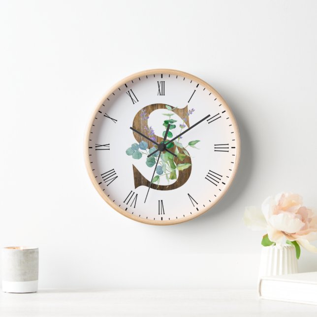 Rustic Letter S Wood Frame Clock (Home)