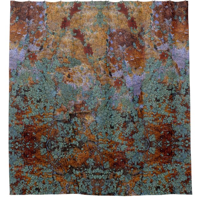 Rustic Lichen Moss With Stone and Rock Texture Shower Curtain (Front)