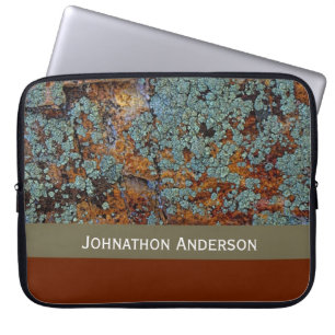Rustic Lichen Stone Rock Texture With Name Laptop Sleeve
