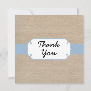 Rustic Light Blue and Beige Burlap Thank You Card
