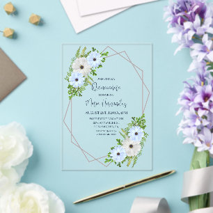 Rustic Light Blue and White Floral Quinceañera Acrylic Invitations