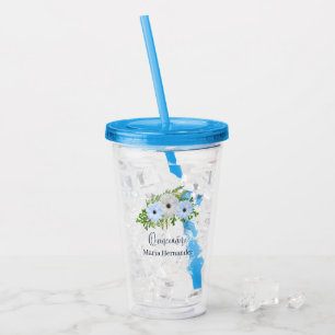 Rustic Light Blue and White Floral Quinceañera Acrylic Tumbler