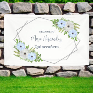 Rustic Light Blue and White Floral Quinceañera Banner
