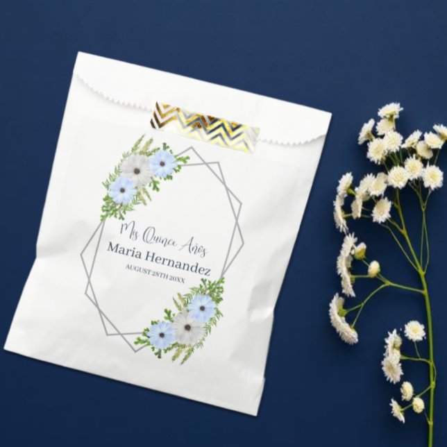 Rustic Light Blue and White Floral Quinceañera  Favour Bag (Creator Uploaded)